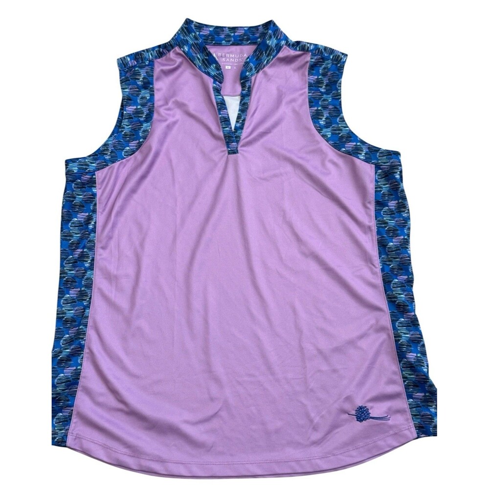 Bermuda Sands Sleeveless Golf Top – Lavender w/ Printed Trim Excellent Size XL - Picture 2 of 5